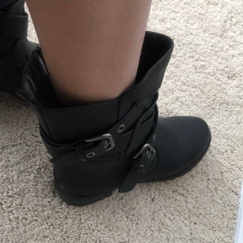 Black zip up ankle boots with buckles